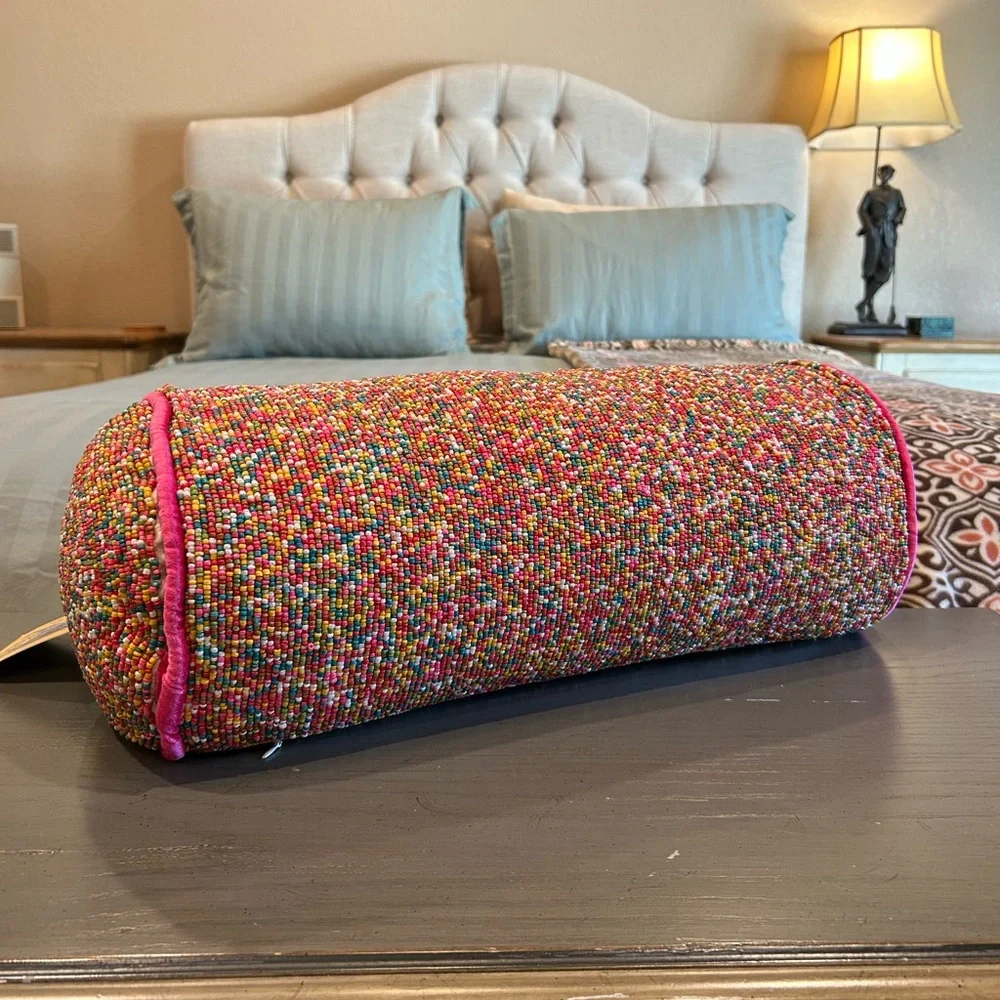 NWT India Colorful Beaded Pillow